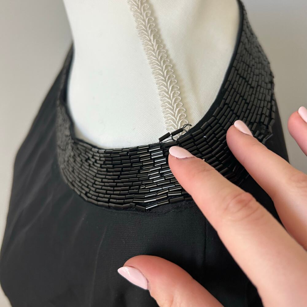 Tory Burch 100% Silk Black Shawl Luxury Blouse Beaded Lightweight Size 10 - Picture 7 of 7